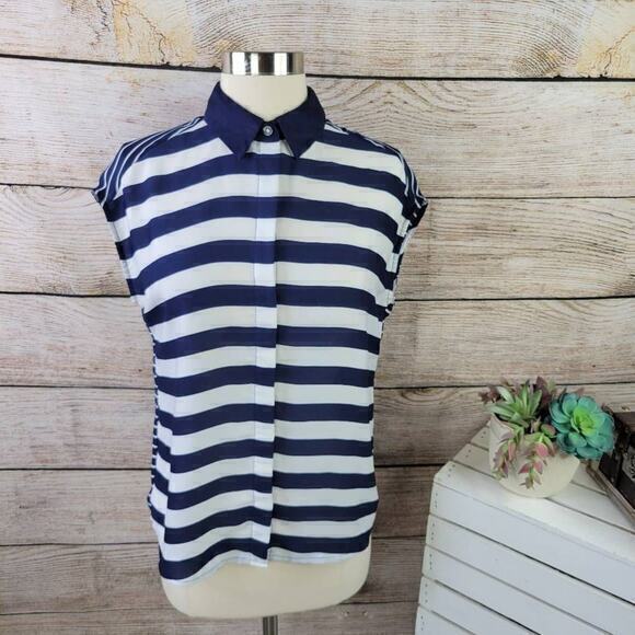Banana Republic Striped Cap Sleeve Button Down Blouse Size Extra Small - Picture 1 of 6
